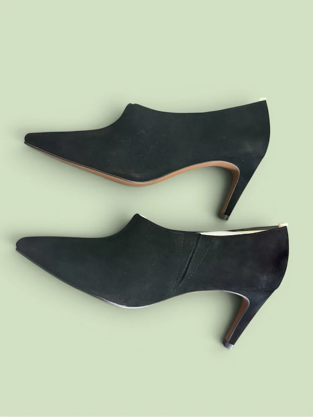 Linea Paolo Simone Black Kid Suede Booties Tapered Heel Pull On Style Size 10